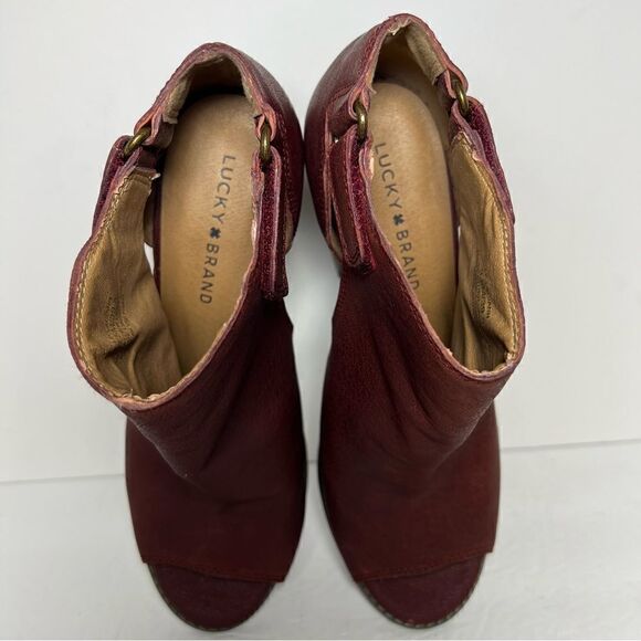 Lucky Brand Laciann Leather Open Toe Burgandy Booties Womens 9.5 - Picture 8 of 11